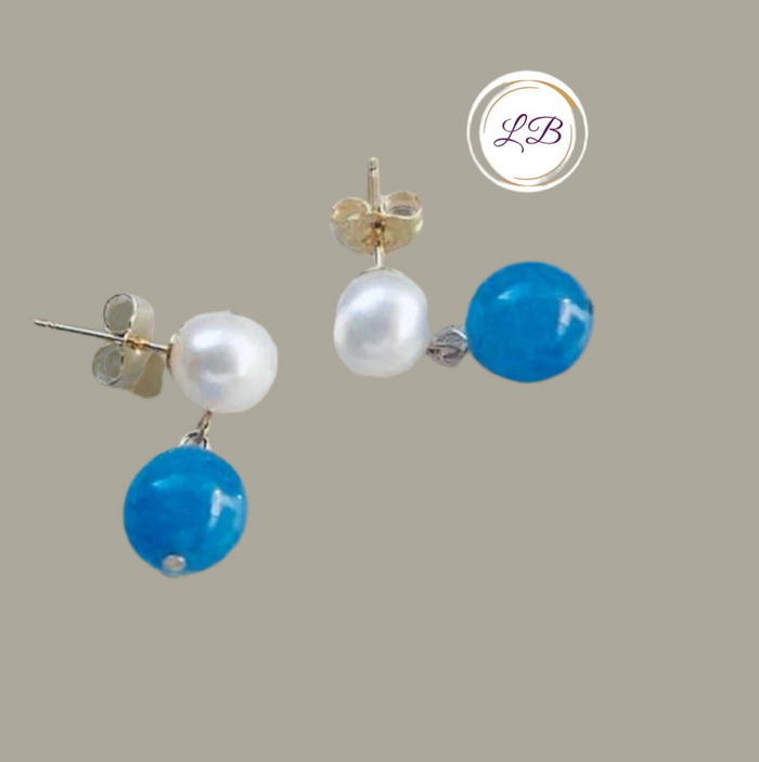 Blue Jade Stud Dangle Earrings