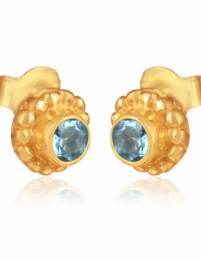 Blue Topaz Gemstones Gold Stud Earrings