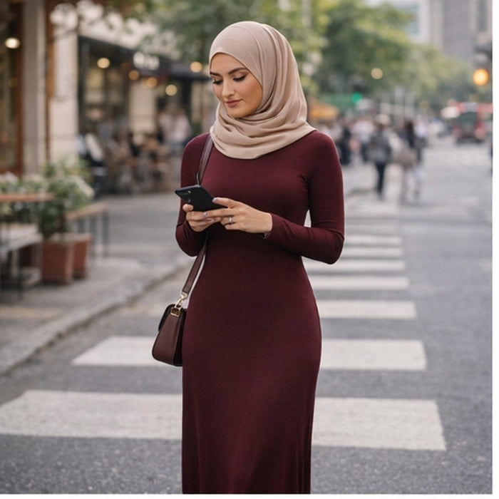 Body Dress Maxi Jersey New Modal Fabric - Maroon - Divinity Collection