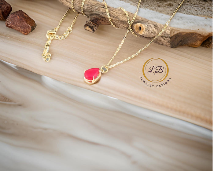 Bright Pink Chalcedony Gold Chain Pendant Necklace 18”