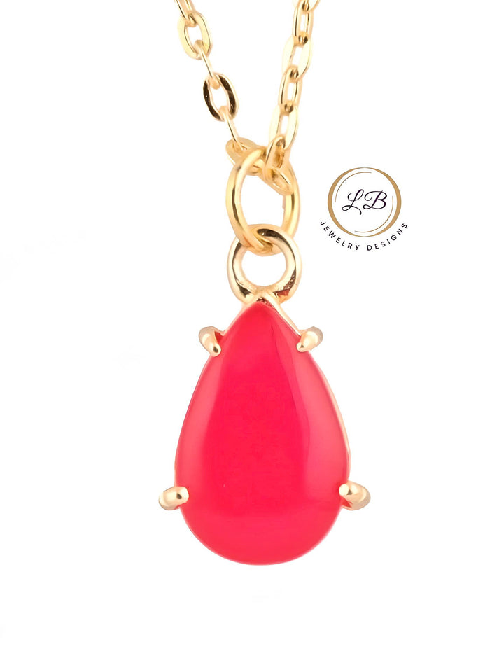 Bright Pink Chalcedony Gold Chain Pendant Necklace 18”