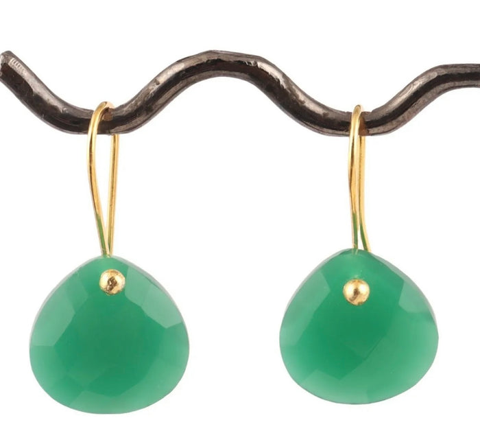 Briolette Green Onyx Gemstone Dangle Earrings 1”