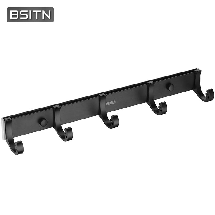 BSITN Hook Rail Wall Mounted Black Coat Rack Heavy Duty Hanger for Home and Office Metal 5 Coat Hooks Clothing/Towel Hanger Garment Rack