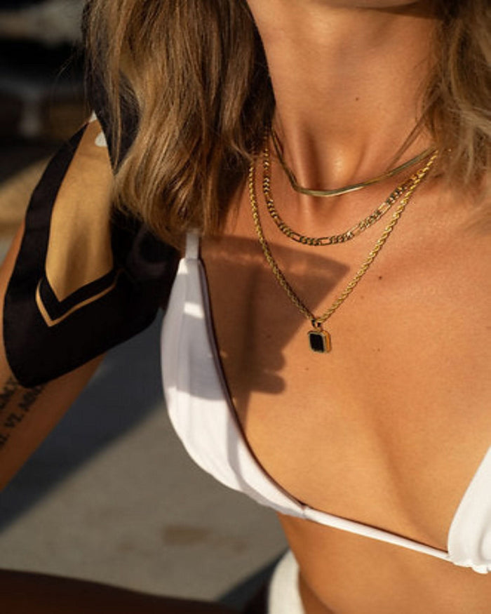 close up on layered onyx necklace