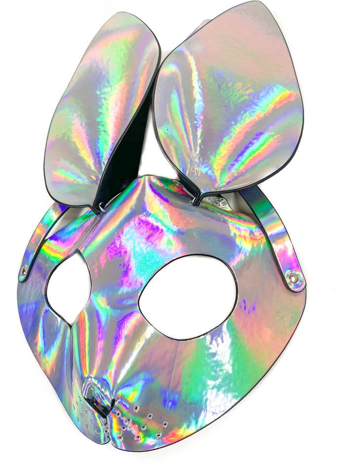 Bunny Ears Exotic Rabbit Full face Mask Silver Holographic Rainbow