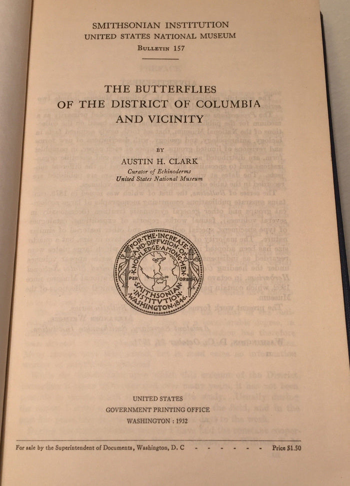 BUTTERFLIES OF THE DISTRICT OF COLUMBIA AND VICINITY A. Clark 1st/1st 1932 Illus