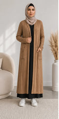 Cable Knit Long Cardigan - Camel