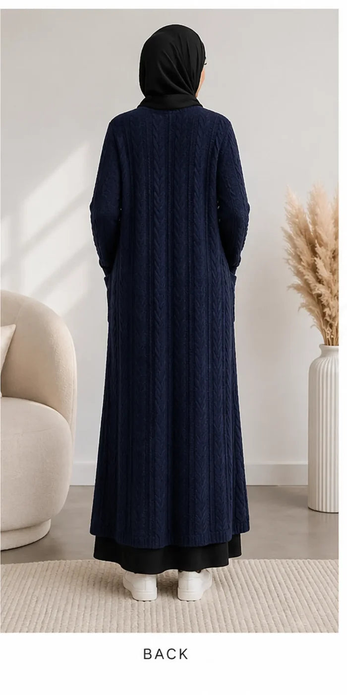 Cable Knit Long Cardigan - Navy