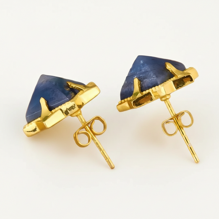 Capri Blue Kyanite Pyramid Stud Earrings – 24k Gold Vermeil