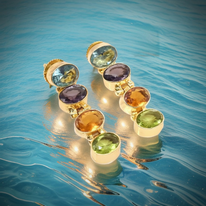 Capri Multi-Gemstone 18K Gold Vermeil Drop Earrings | Luxury Resort Jewelry