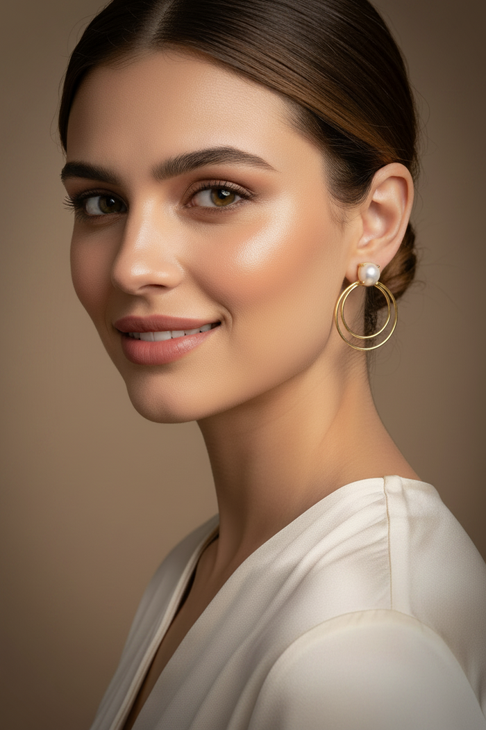 Capri Pearl Double Hoop Earrings – 22k Gold Plate Freshwater Pearl Statement Earrings