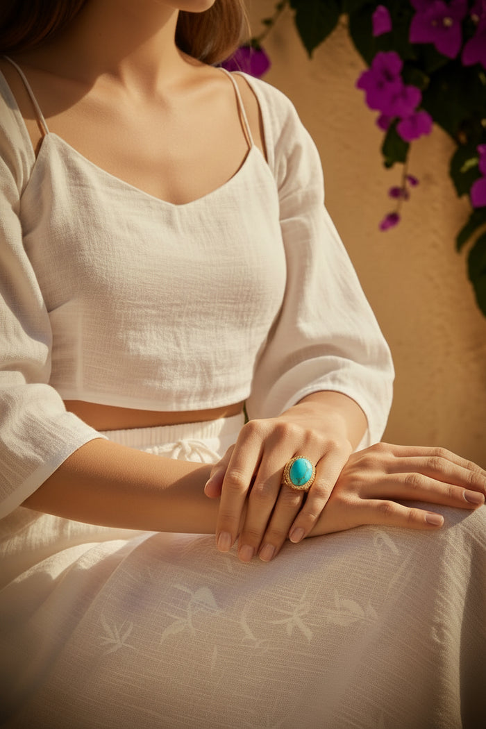 Capri Sleeping Beauty Turquoise Pavé Halo Statement Ring