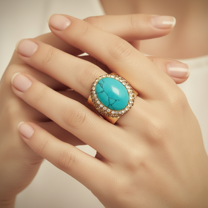 Capri Sleeping Beauty Turquoise Pavé Halo Statement Ring