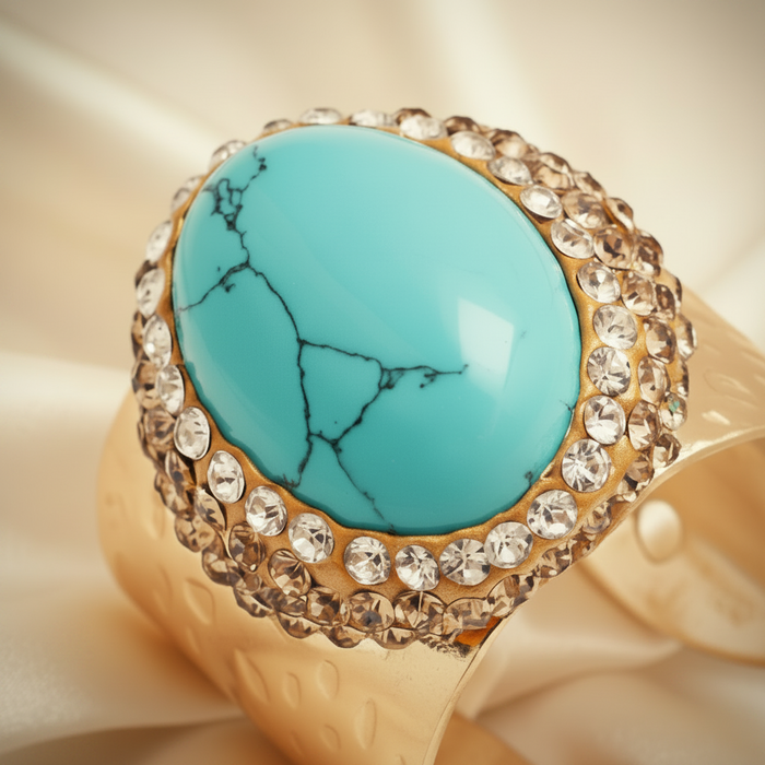 Capri Sleeping Beauty Turquoise Pavé Halo Statement Ring