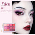 CARMELA Twelve-Color Glazed Eyeshadow Palette #01 with pink, red, and mauve shades and brush