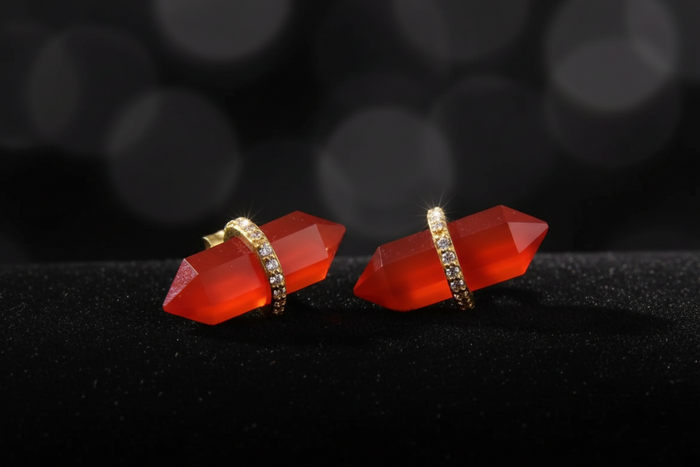 Carnelian Pencil-Cut Gemstone Stud Earrings