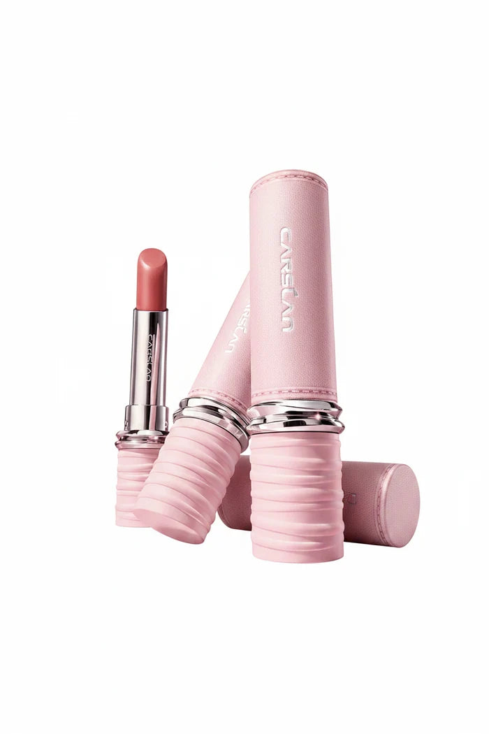 Pink lipstick with matching pink casing and PINK shade label, front product view