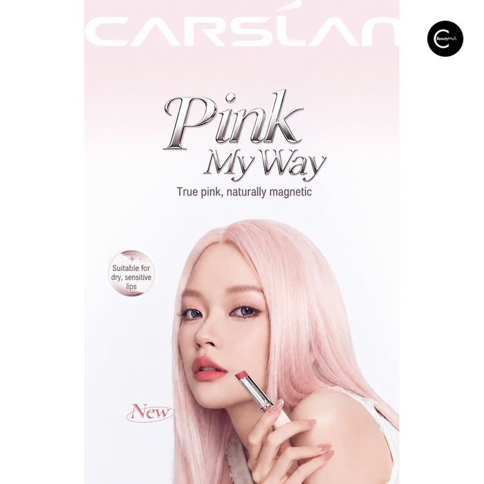 CARSLAN Pink My Way pink lipstick shown on a model in a promotional front view