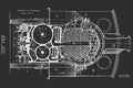 Charcoal Vintage Piston Blueprint Wall Mural