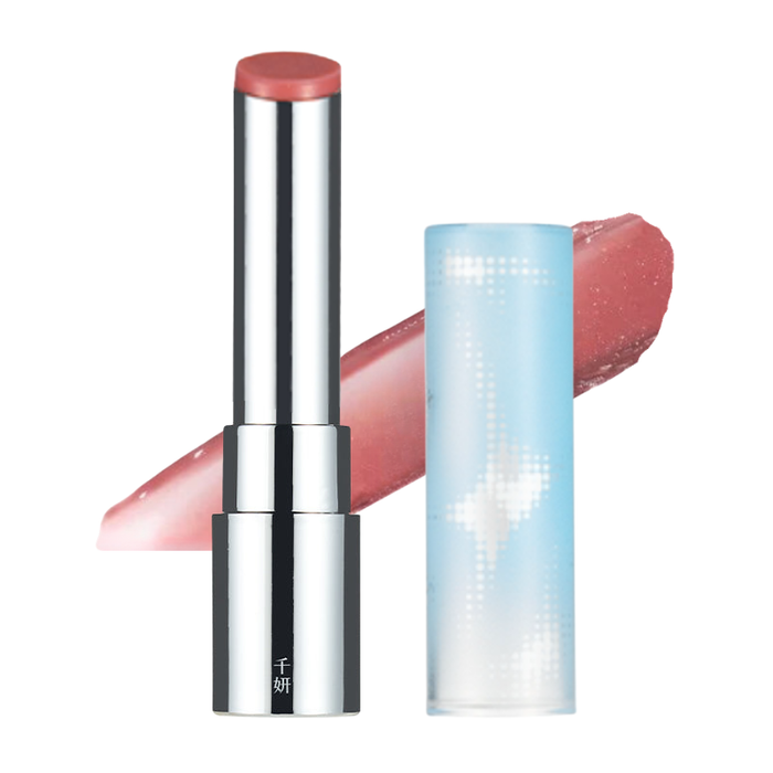CHEERYEP QIANYAN solid lip gloss in a silver tube with blue cap and pink swatch