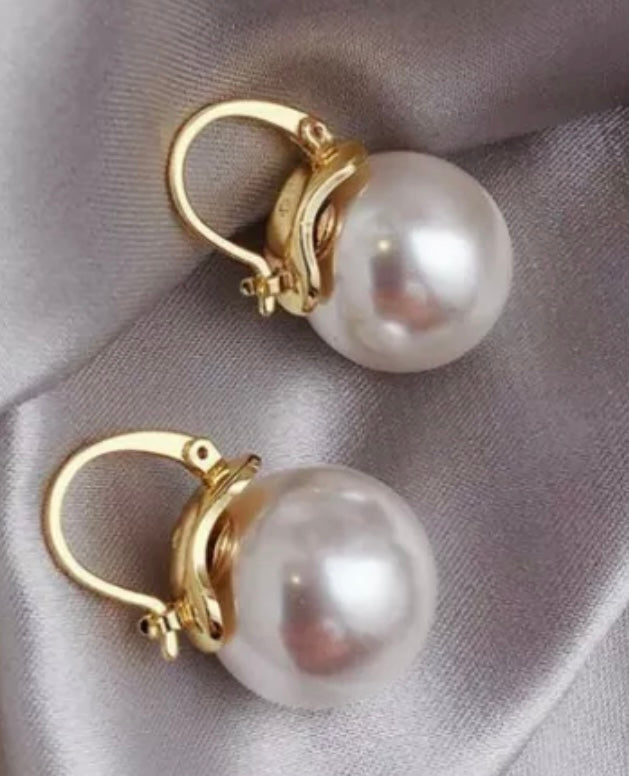 Classic White Pearl Shell 18k Gold Plate Earrings