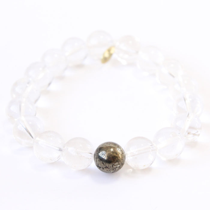 Clear Quartz Crystal Bracelet | Polished + Pyrite