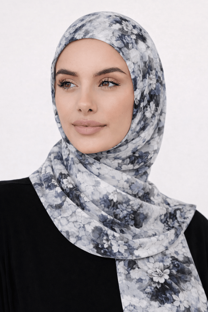 Cloud Mist Floral Chiffon Hijab - Divinity Collection