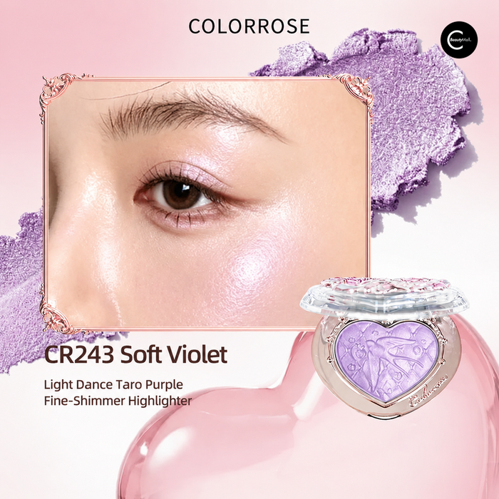 COLORROSE CR243 Purple Swallow taro purple highlighter compact with model eye result