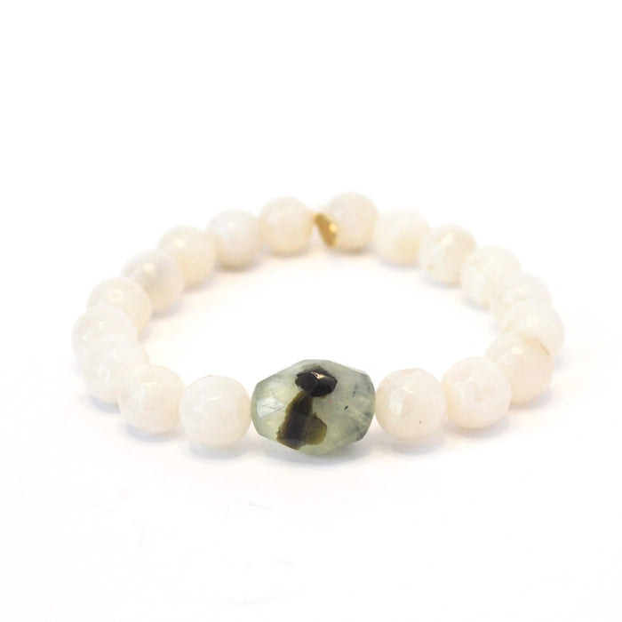 Cream Moonstone Bracelet | Prehnite Center Stone