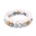 Cream Moonstone Bracelet with a Pearl + Amazonite Bracelet with Gold Rings