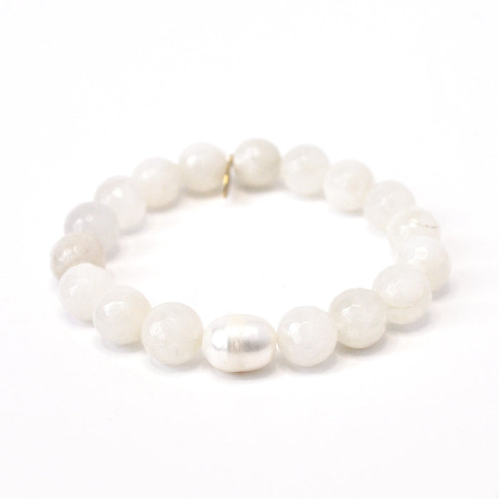 Cream Moonstone Bracelet with a Pearl + Amazonite Bracelet with Gold Rings
