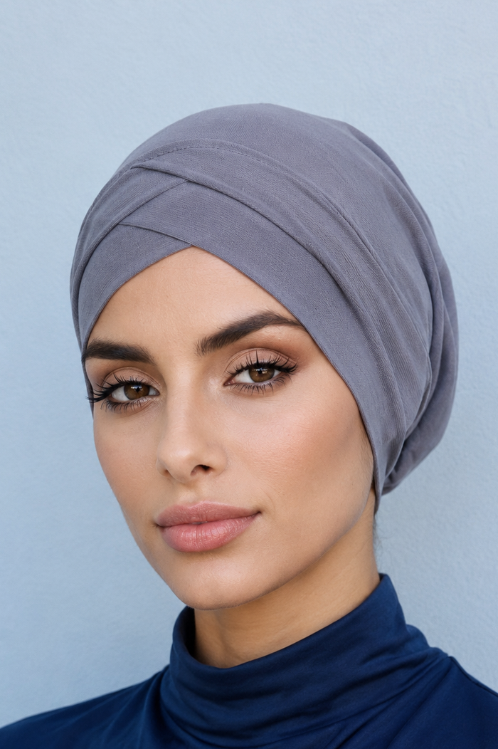 Criss Cross Closed Turban Hijab Cap - Silver