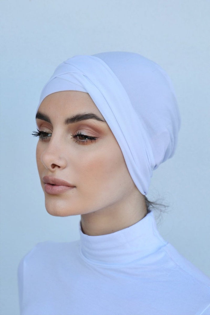 Criss Cross Closed Hijab Cap - White - Divinity Collection