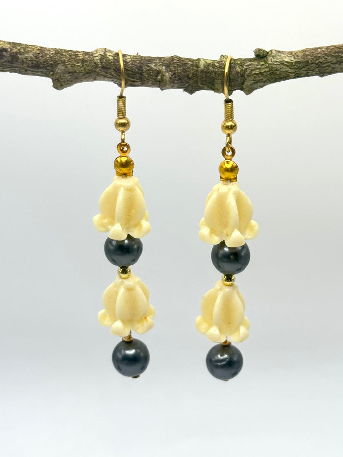 CROWNFLOWER + BLACK PEARL DANGLE EARRINGS
