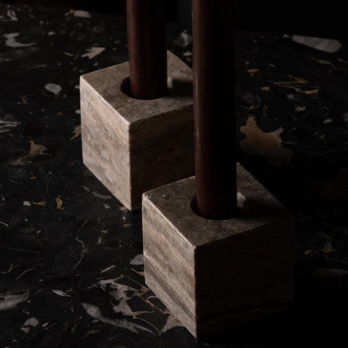101 Copenhagen - Cube Candle Holders -  Silver Travertine - Candle Holder