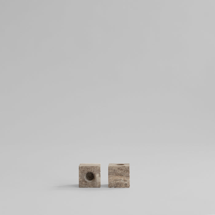 101 Copenhagen - Cube Candle Holders -  Silver Travertine - Candle Holder