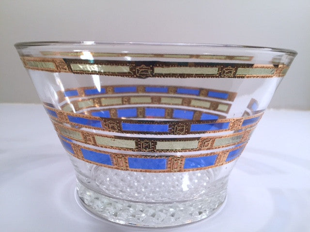 Culver Mid-Century Blue & 22-Karat Gold Empress Ice Container