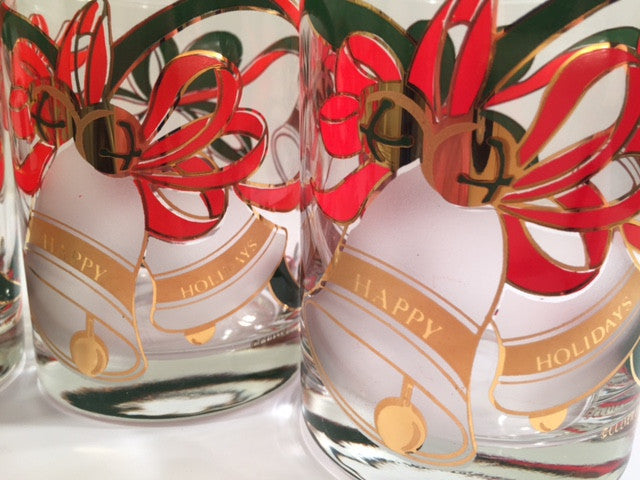 Culver Signed Mid-Century Christmas Bells Glasses (Set of 4)