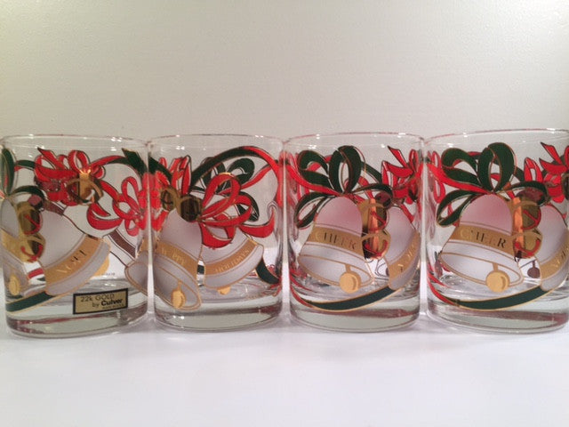 Culver Signed Mid-Century Christmas Bells Glasses (Set of 4)