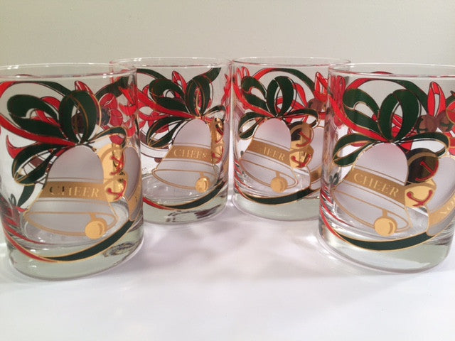 Culver Signed Mid-Century Christmas Bells Glasses (Set of 4)