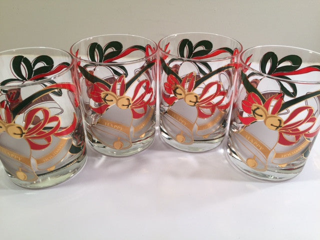 Culver Signed Mid-Century Christmas Bells Glasses (Set of 4)