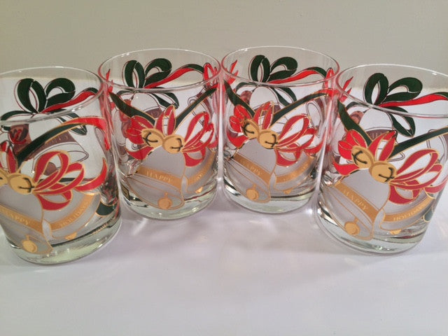 Culver Signed Mid-Century Christmas Bells Glasses (Set of 4)