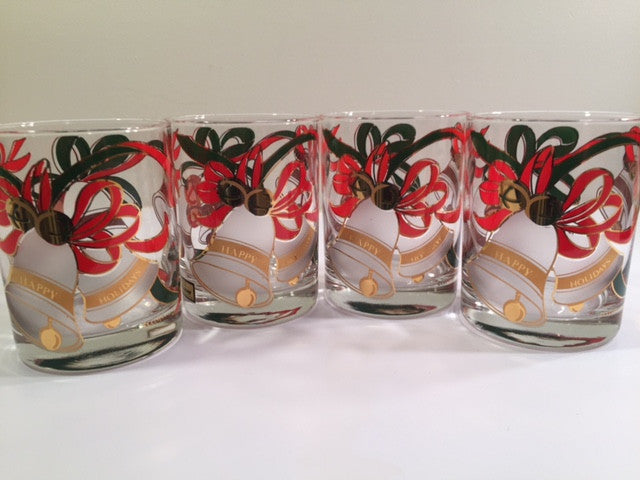Culver Signed Mid-Century Christmas Bells Glasses (Set of 4)