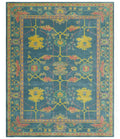 Custom Made Blue And Yellow Traditional Oushak Design Hand Tufted Wool Rug - The Rug Decor