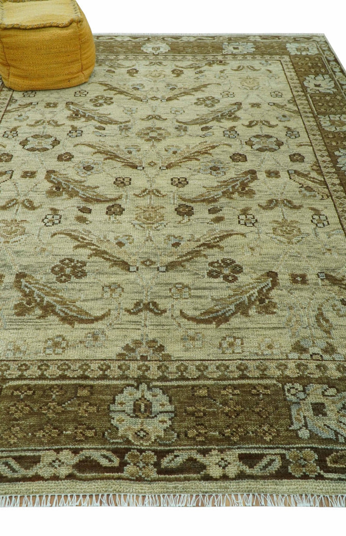 Custom Made Traditional Design Beige And Brown Hand Knotted wool area rug - The Rug Decor