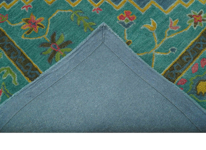 Custom Made Traditional Serapi Design Blue And Yellow Hand Tufted Wool Rug - The Rug Decor