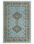 Custom Made Traditional Turkish design Blue And Brown Hand Knotted Wool Area Rug - The Rug Decor