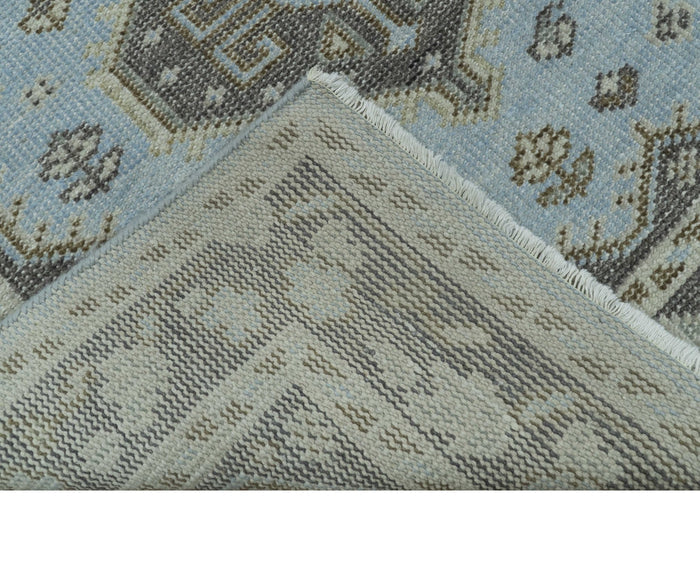 Custom Made Traditional Turkish design Blue And Brown Hand Knotted Wool Area Rug - The Rug Decor