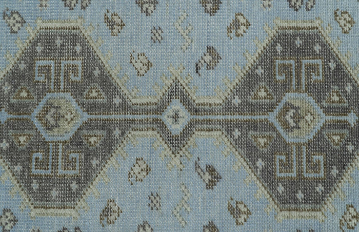 Custom Made Traditional Turkish design Blue And Brown Hand Knotted Wool Area Rug - The Rug Decor