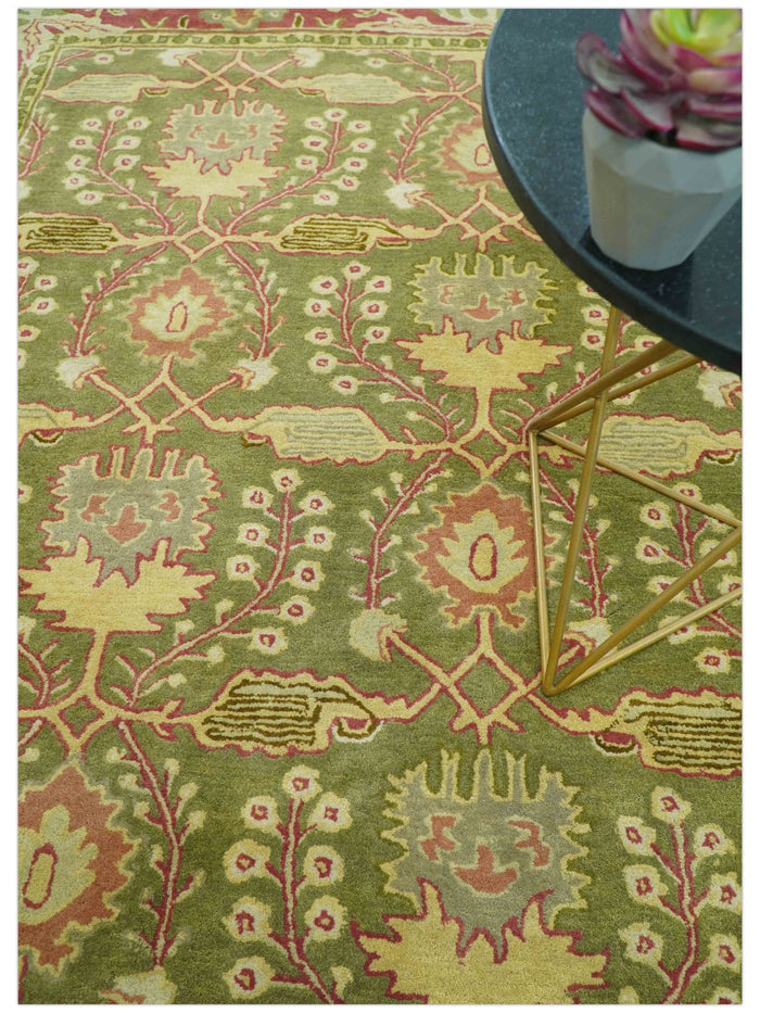 Custom Made Tree of life Green And Red Traditional Design Hand Tufted Wool Rug - The Rug Decor